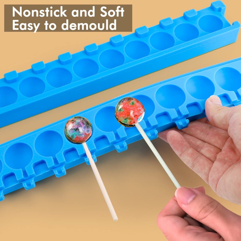Beasea Lollipop Molds 1 Pack with 50 Paper Sticks, 10-Capacity 3D Silicone Round Sphere Hard Candy Ice Ball Molds DIY Chocolate - Image 4
